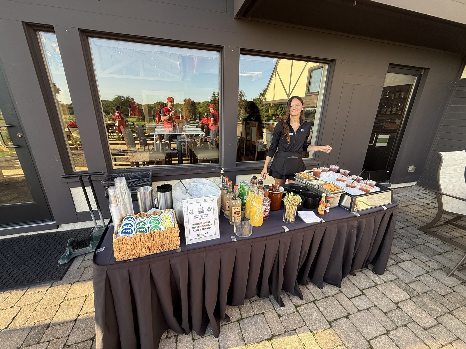 Bloody Mary and transfusion bar set up outside the clubhouse