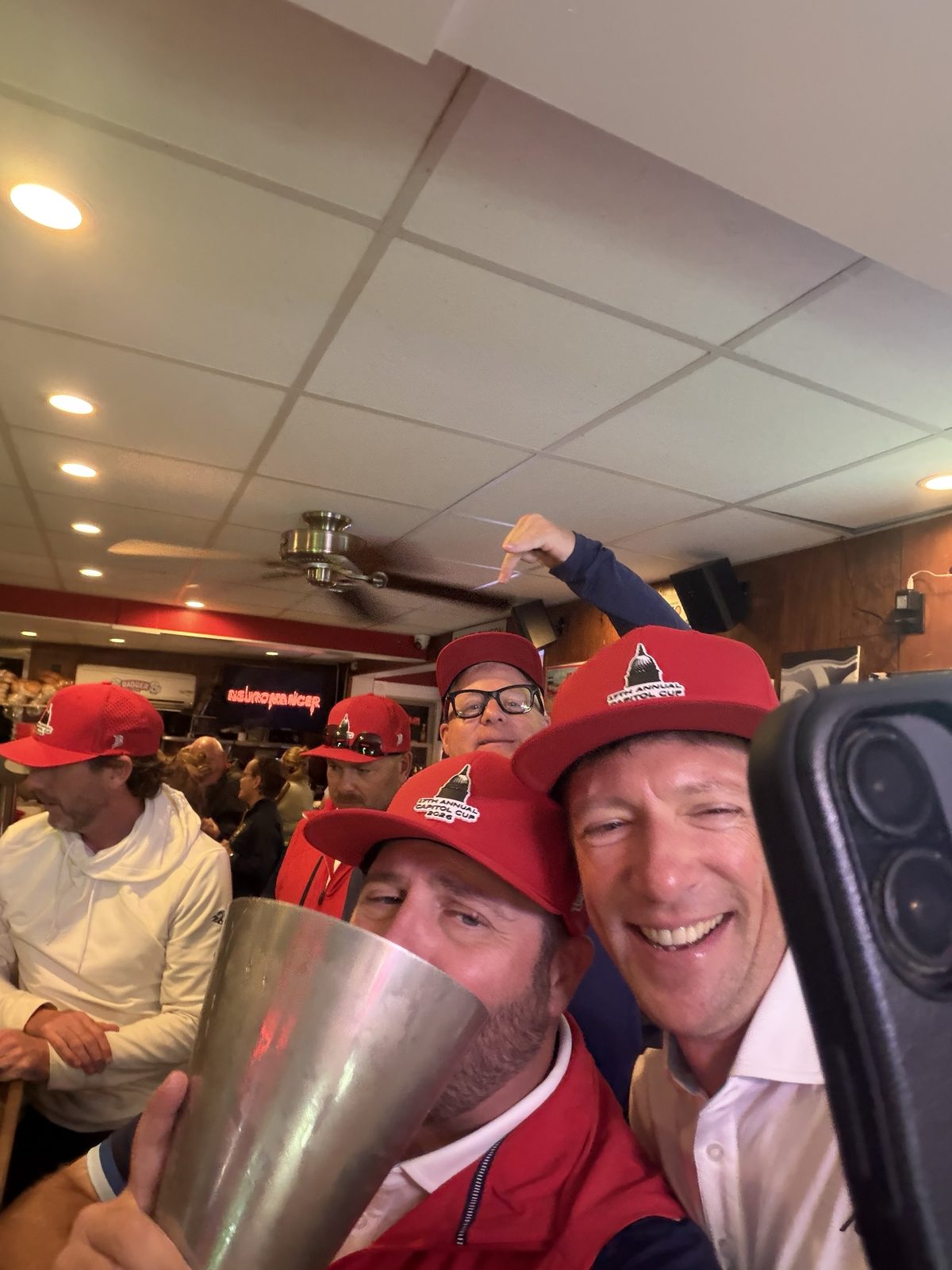 Selfie of Nakoma players celebrating with the Cup